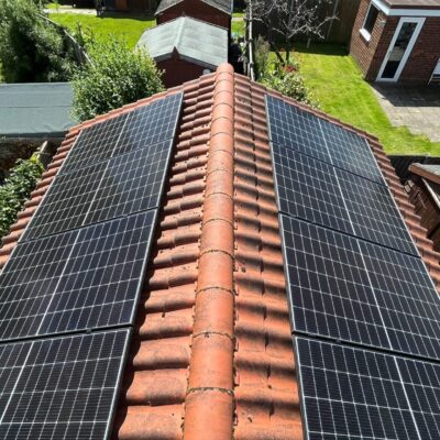 Solar panel installation on a clay tile roof in East Anglia.