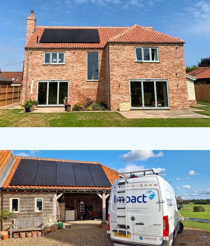 a 4kw solar panel system on a house with impact services van outside.